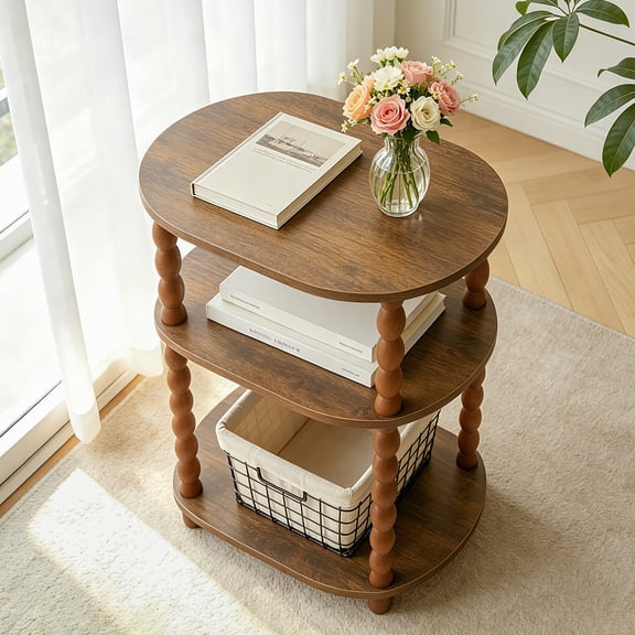 GOODLAN Wooden 3-Tier Side Table, Small End Table for Living Room and Bedroom, Rustic Walnut  Vintage Accent Coffee Table Nightstand with Storage