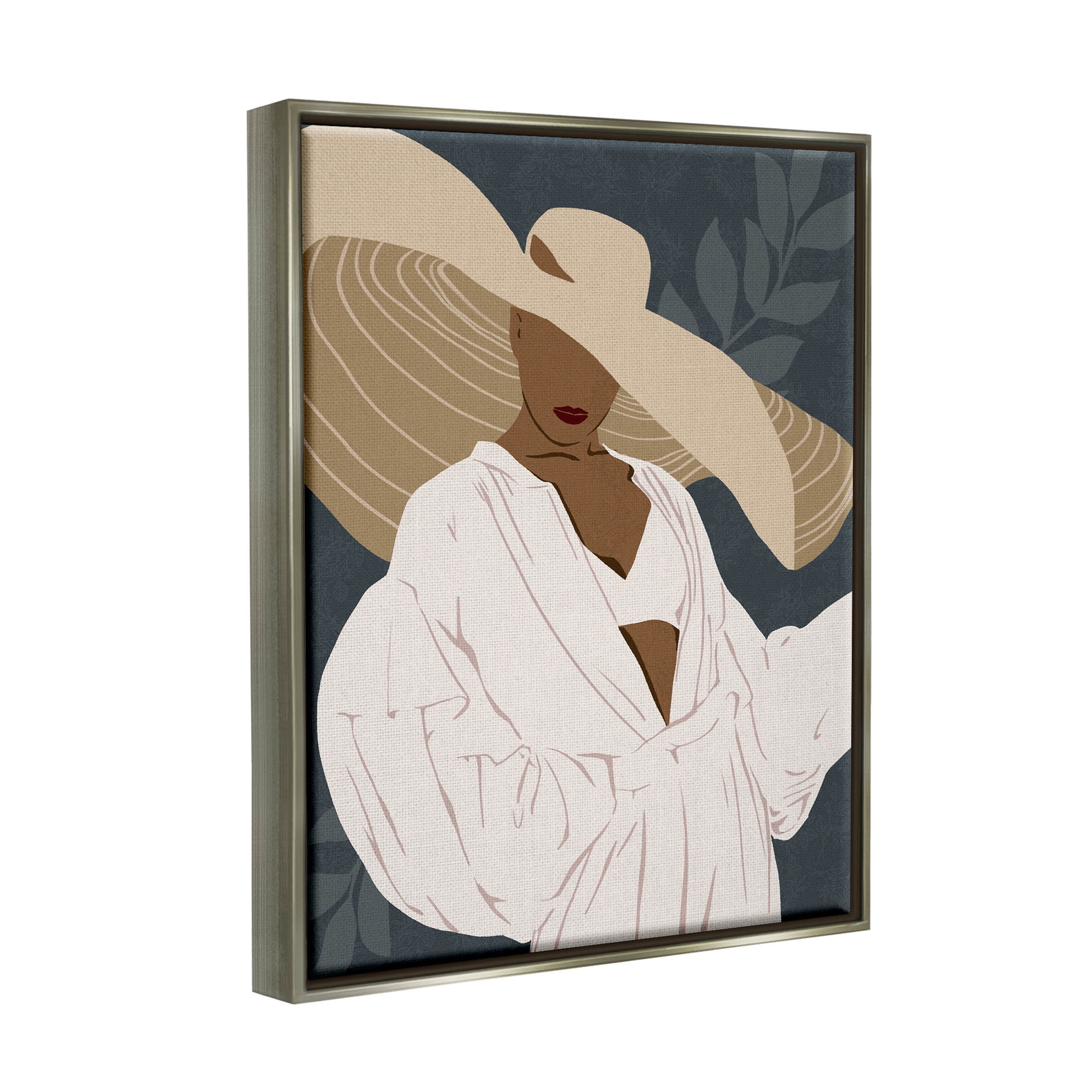 Boho Sun Hat Botanical Leaf Botanical & Floral Graphic Art Luster Gray Framed Art Print Wall Art