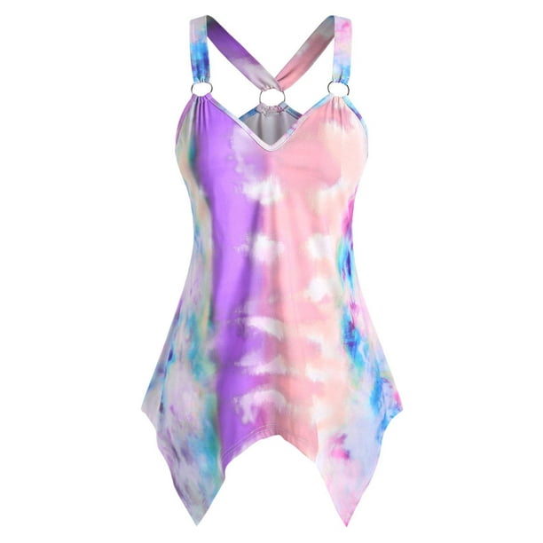 Más el tamaño del tinte del lazo del anillo o pañuelo Hem Tank Top Rosegal Camisetas sin mangas de talla grande