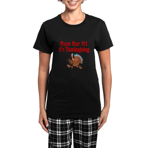 CafePress - Run For It! Its Thanksgiving Pajamas - Women's Short Sleeve Print T-Shirt and Pants Dark Cotton Pajama Set