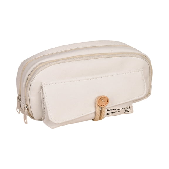 Kyusrd Button Closure Large Capacity Canvas Pencil Case,Creative Zipper Stationery Pouch with Simple Style,Versatile Organizer for Desk
