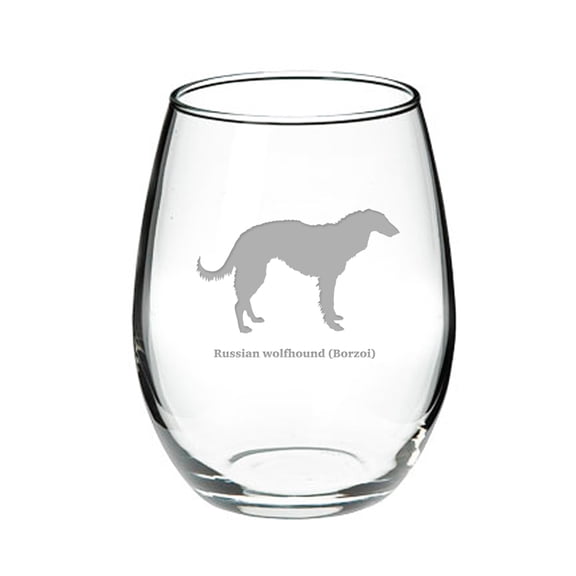 Russian Wolfhound (Borzol) Deep Etched Stemless Red Wine Glass
