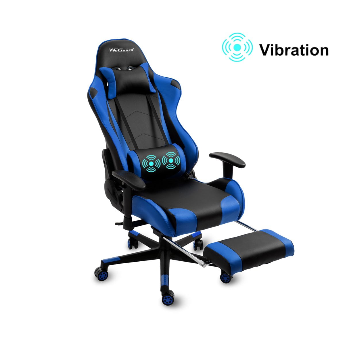 Gaming Chair Leather Office Chair with Footrest and Ergonomic Lumbar  Massage Pillow, Blue 