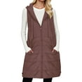 thumbnail image 4 of larppty Women Long Vest Solid Color Sleeveless Hood Winter Warm Puffer Vest Outwear (Wine, M), 4 of 8
