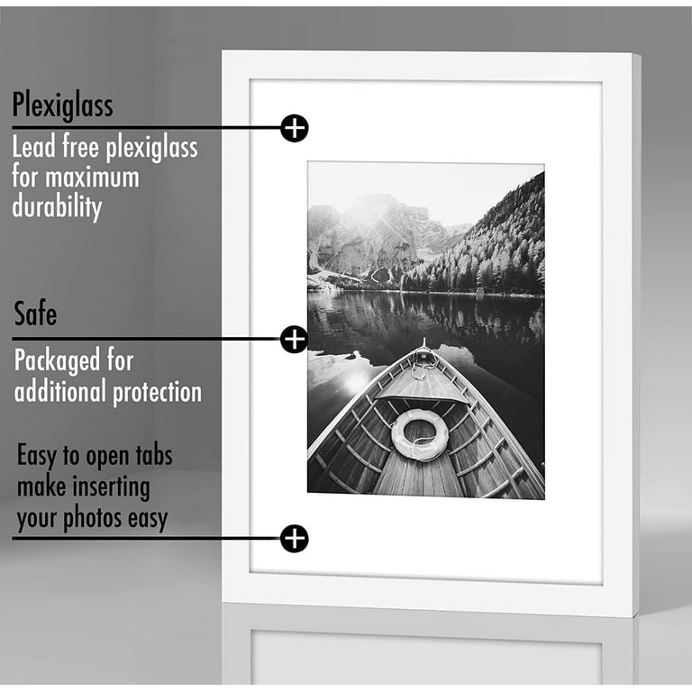 upsimples 8x12 Picture Frame Set of 5,Display Pictures 6x8 with Mat or 8x12  Without Mat,Wall Gallery Photo Frames, White