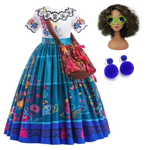 Girls Mirabel Dress Cosplay Outfit Princess Dress Up w/Wig Halloween