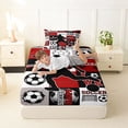 thumbnail image 4 of Castle Fairy Minimalist Soccer Collage Twin Sheets 3pcs, Sports Theme Bedding, Red Black White,1 Fitted Sheet, 1 Flat Sheet and 1 Pillowcase, 4 of 6