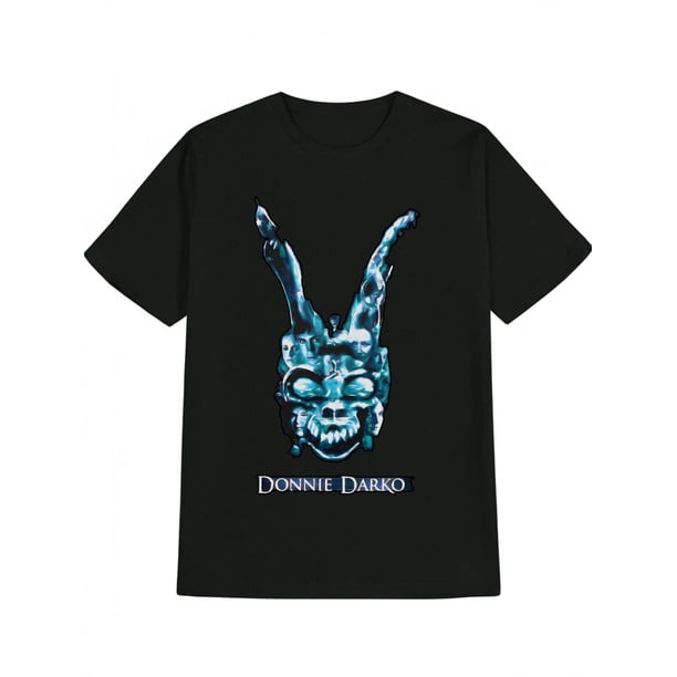 Camiseta gráfica negra para hombre - Estampado de calavera de conejo inspirado en Donnie Darko, cuello redondo informal, manga corta, camiseta de verano, tela de algodón suave, camiseta informal de ve