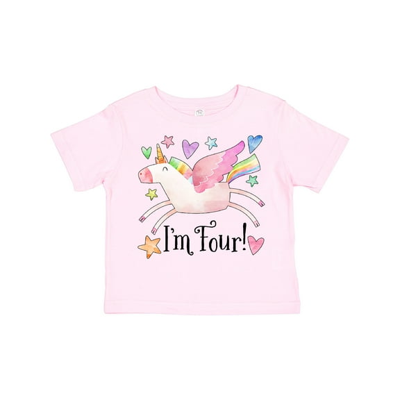 Inktastic I'm 4 Cute Rainbow Unicorn with Stars and Hearts Boys or Girls Toddler T-Shirt