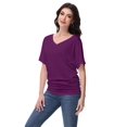 thumbnail image 5 of Womens Solid Short Sleeve V-Neck Boat Neck Dolman Top with Side Shirring Drape Tunic, 5 of 6