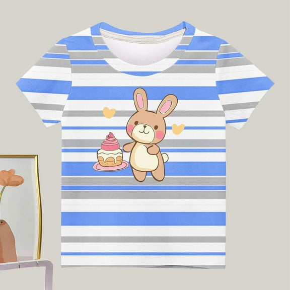 Spazoro Children's Boys Girls Shirts Tee, Graphic T-Shirts Crew Neck Cartoon Print Short Sleeve Casual Summer Tops for Unisex Blue Size 3 T