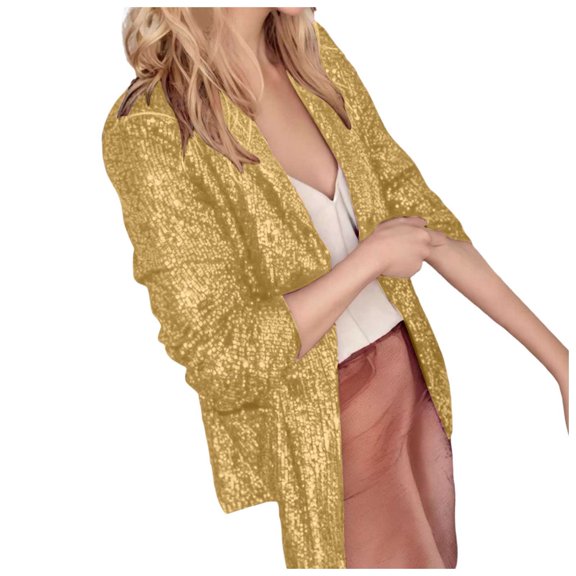 HXWCHs Women's Sparkling Sequin Long Sleeve Party Jacket Shiny Lapel formal Casual Outerwear Coat XXL Gold