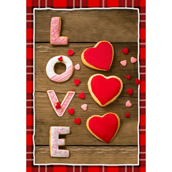 America Forever Flags Double Sided Garden Flag - Baked With Love, Happy Valentine's Day Pink Love Cookie Heart Double Sided Flag, Seasonal Yard Outdoor Holiday Decorative Flag