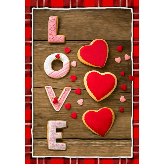 America Forever Flags Double Sided Garden Flag - Baked With Love, Happy Valentine's Day Pink Love Cookie Heart Double Sided Flag, Seasonal Yard Outdoor Holiday Decorative Flag
