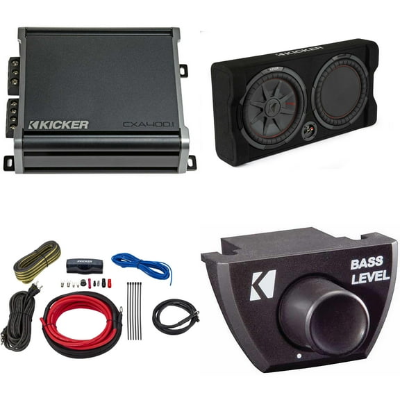 Kicker 48TRTP122  Comp RT 12" Subwoofer Enclosure Package   46CXA4001 Amp, Bass Knob & Amp Install Kit Bundle