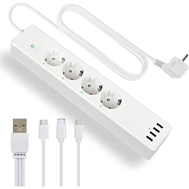 Regleta Alexa Smart WiFi con protección de sobrecarga 4 enchufes 4 puertos USB y cable USB 3 en 1 Compatible con Alexa Google Smart Life y control por voz esquí esquí Gafas de esquí