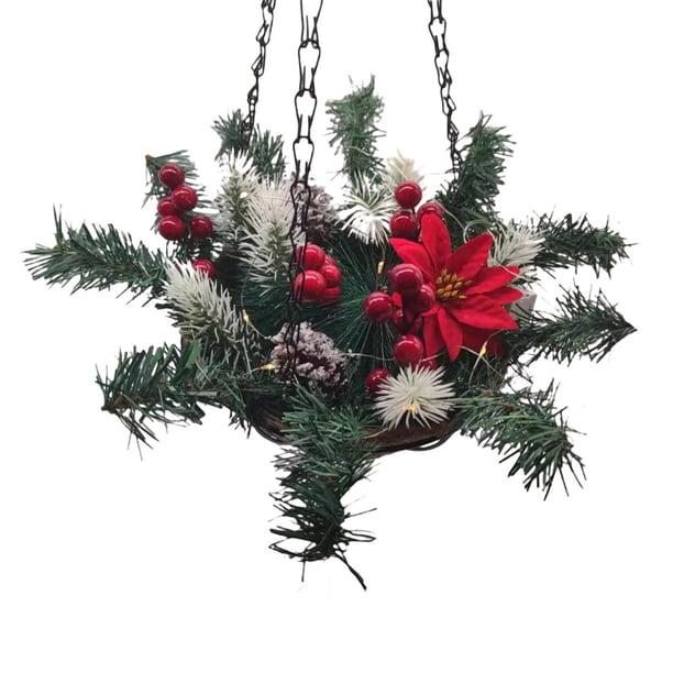 Injueey Cesta de flores resplandeciente de Navidad, adorno de Festival para interiores y exteriores, diseño de escena DIY, colgante de puerta de Kits de decoración para fiestas Injueey HA067938-00