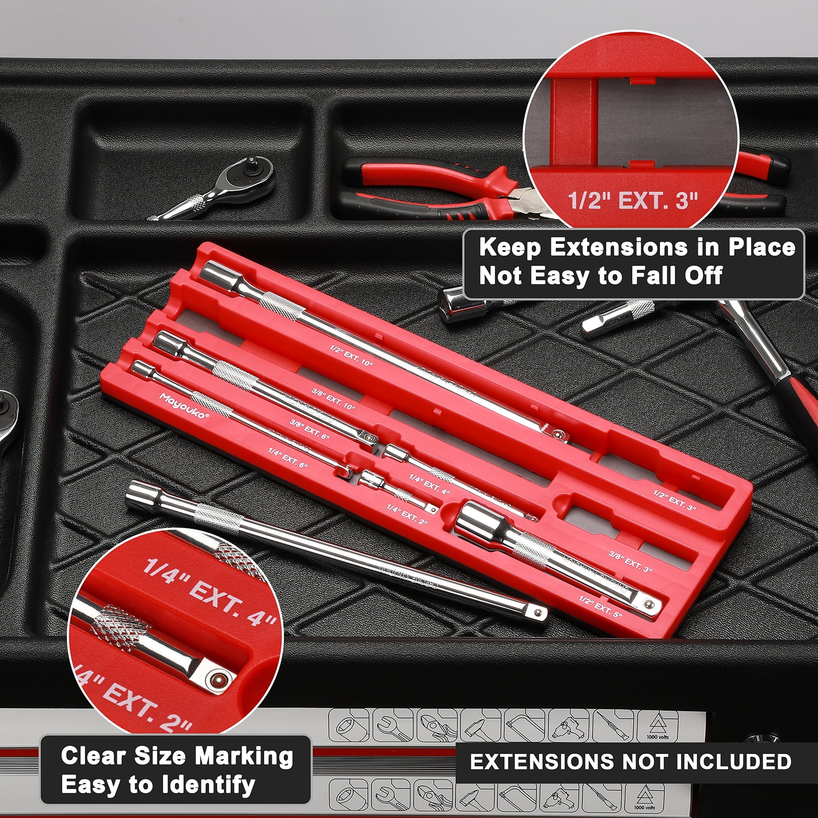 Mayouko  PRO Magnetic ABS Socket Extension Organizer, Socket Extension Bar Holder, Fit for 1/4",3/8",1/2“Drive Extensions, Extensions not Included