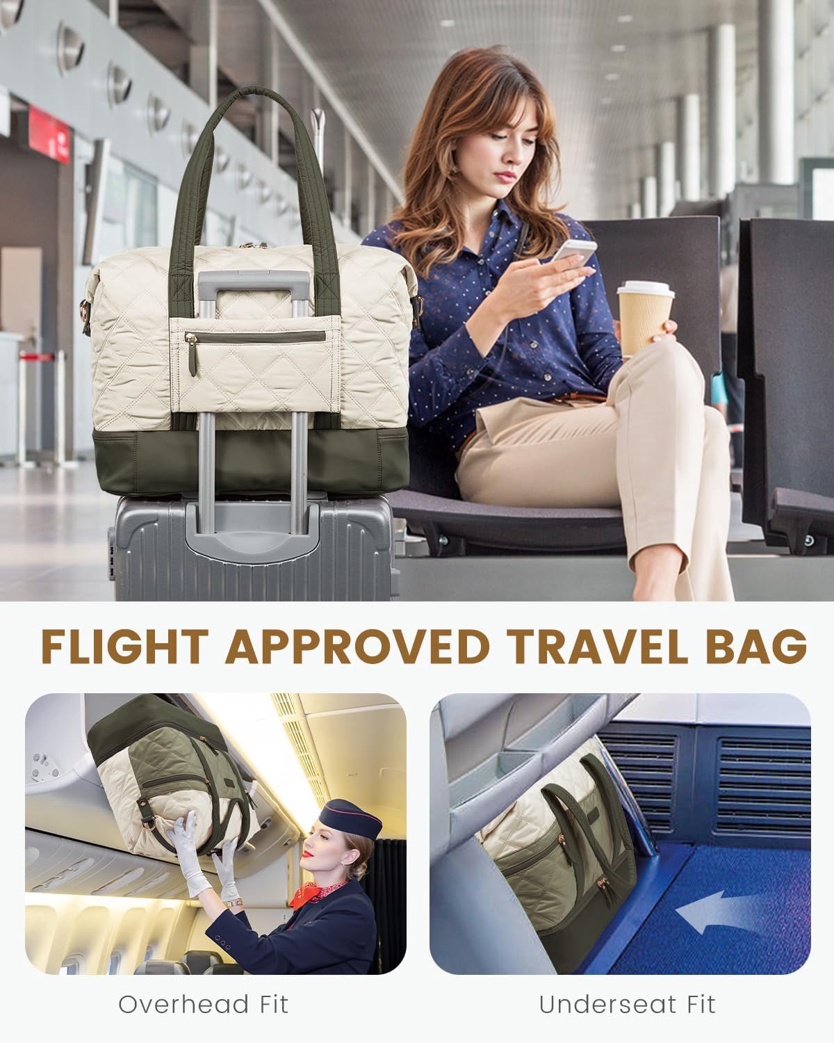 LOVEVOOK Travel Duffle Bag, Lightweight Weekender Bags for Women with Shoe Compartment, Puffer Gym Bag Personal Item Travel Bag, Quilted Overnight Bags and Hospital Bag for Labor and Delivery