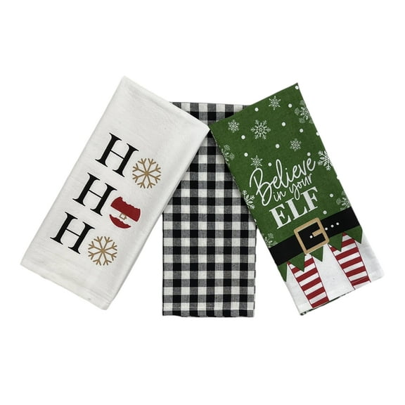 Serafina Home Winter Christmas Believe In Your Elf Kitchen Towels Set: HO HO HO