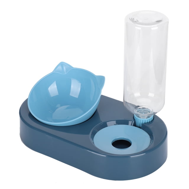 Cuencos dobles para gatos, juego de cuencos de agua y comida, dispensador automático de agua, botella, comedero para mascotas, embalaje azul