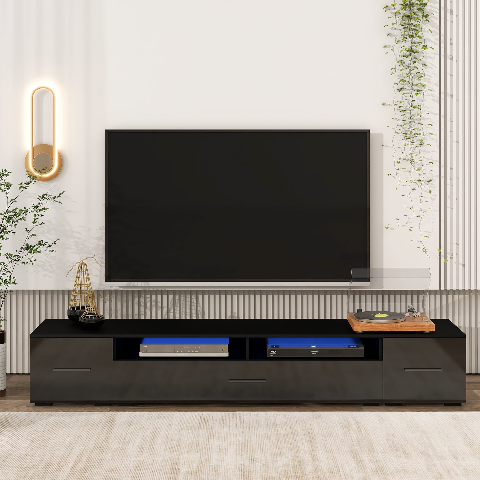 EUROCO TV Stand Up to 90"+ with Color Changing LED Lights, Modern