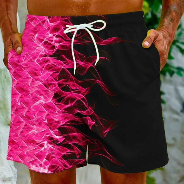 TIMIFIS Mens Swimming Trunks Shorts Elastic Waist Drawstring Shorts Flame Print Straight Beach Shorts Fashion Casual Comfort Shorts with Pockets - Spring/Summer