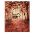 thumbnail image 3 of Designart 'Red Autumn Woods and A House in Wild' Cabin & Lodge Print on Natural Pine Wood, 3 of 5
