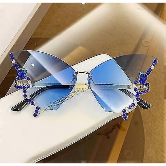 Fashion Diamond Butterfly Sunglasses For Womens, 2023 Summer Ladies Novelty Color Butterfly Shape Glasses