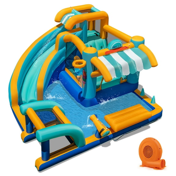 Patiojoy Inflatable Water Park with Market Stand Water Slide with Climbing Wall & 750W Blower