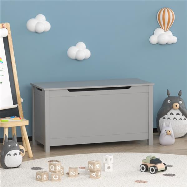 imerelez Kids Wooden Toy Box Storage with Safety Hinged Lid for Ages 2+ (Gray)