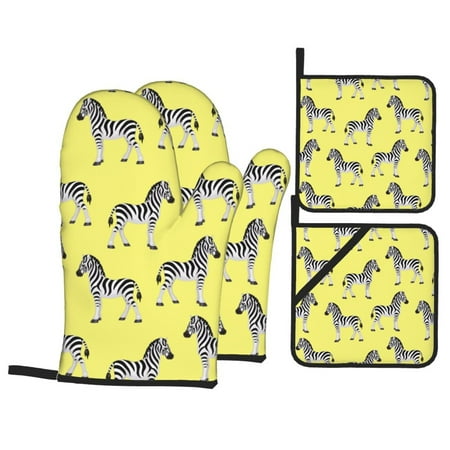 

Oven Mitts and Pot Holders Sets 4 pcs cute Zebra yellow Non-Slip Oven Gloves Potholders Soft Quilted Lining Heat Resistant Gloves Hot Pads for Kitchen Cooking Baking