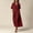 Wine, variant on Women's Cotton Linen Blend Midi Dress V-Neck Short Sleeve Button-Down Casual Solid Color Loose Tunic Dress with Pockets for Summer Daily Wear Khaki XL(XL)