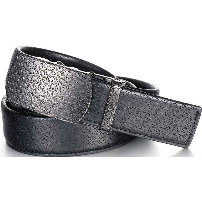 Mio Marino Classic Ratchet Belt Premium Leather 1.38 Wide Adjustable Buckle Shadowed Metallic Jet Black Adjustable from 28 to 44 Waist Walmart