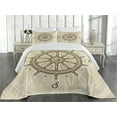 thumbnail image 2 of Ambesonne Vintage Quilted Coverlet 3 Pcs, Steering Wheel Travel, Queen Size, Beige Brown, 2 of 4
