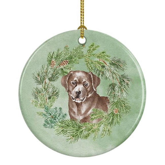 Labrador Retriever Chocolate Christmas Wreath Ceramic Ornament 2.8 in x 2.8 in
