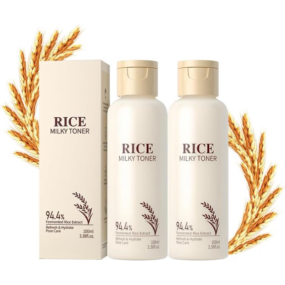 Rice Toner, Rice Toner for Face, Milky Toner for Glowing Skin, Korean Rice, Glow Essence with Niacinamide, Hydrating for Dry, Dull, Combination Skin, Vegan, Fragrance Free
