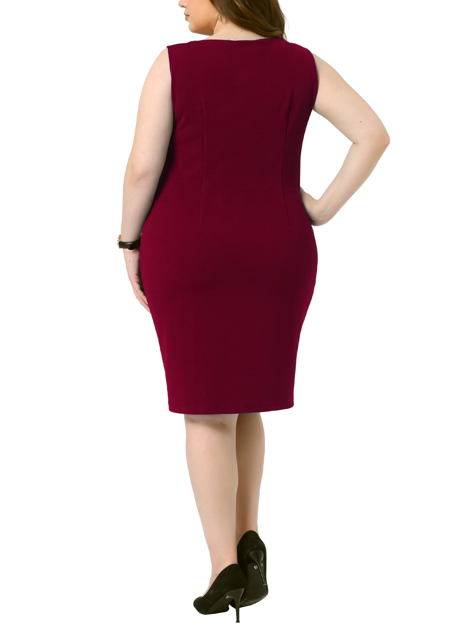 DARING DIVA Women's Plus Size Sleeveless Straight Pencil Sheath Dresses 1X Burgundy