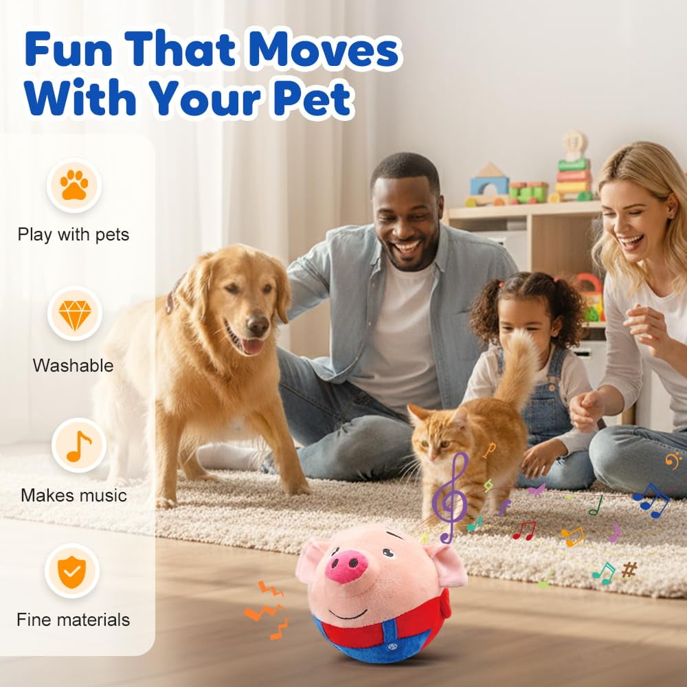 2026 Upgraded Interactive Dog Toys, Active Moving Pet Plush Toy, Rechargeable Squeaky Dog Ball Toy with Recording Sound, Washable Cartoon Pig Plush Toy for Dogs Puppies