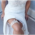 thumbnail image 3 of Ivory Wedding Bridal Garter with Rhinestone Satin Bow and lace for Brides, 3 of 4
