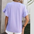 thumbnail image 4 of Womens Blouses Dressy Short Ruffle Sleeve Round Neck Tops Casual Loose Fit Solid Color Trendy Pullover Basic Stripe Textured Tshirts Shirts, 4 of 4