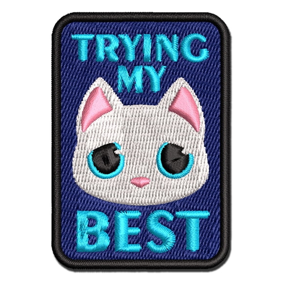 Trying My Best Sad Cat Applique Multi-Color Embroidered Iron-On Patch - 2.5 Inch Small