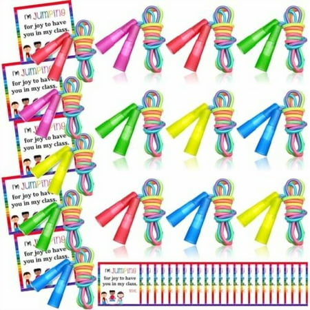 24 Set Back to School Gifts for Student 7.2 Feet Jump Rope for Kids First Day of School Rainbow Adjustable Nylon Skipping Ropes Gift Cards for Classroom Outdoor Party Games