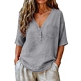 thumbnail image 2 of Only Moment Womens Blouses Spring Tops V Neck Summer Sweater Spring Tunic Dressy Casual Blouses Business Cute Trendy Short Sleeve Shirt 2026 T Shirts for Women Grey,M, 2 of 6