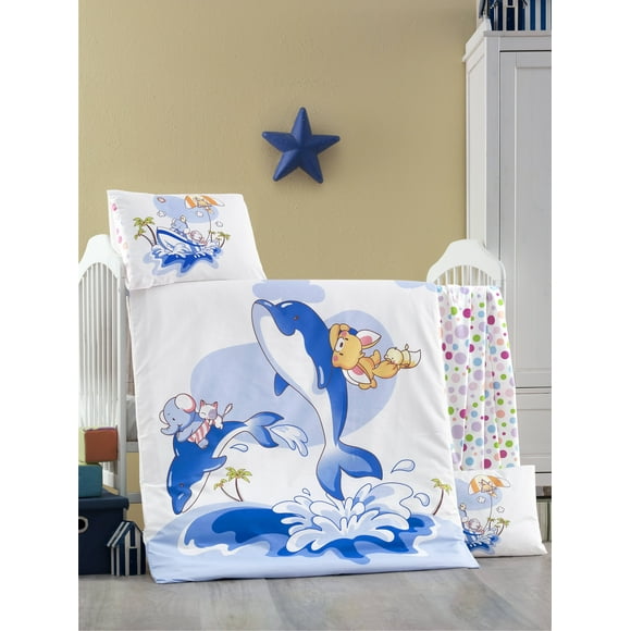 Ranforce %100 American Cotton,Super Soft, Breathable,Hypoallergenic,Baby Crib Bedding Set-Ocean