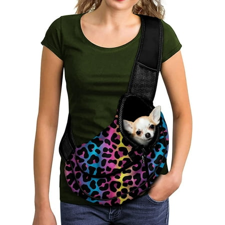 Hgudesign Leopard Animal Print Pet Carrier Sling for Small Dogs s Hands Free Pet Puppy Outdoor Travel Carrier Bag Adjustable Strap Padded Shoulder Sling Travel Tote Bag