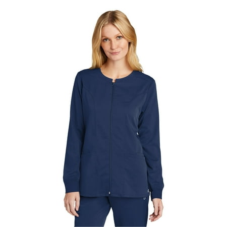 

WonderWink Women s Premiere Flex Full-Zip Scrub Jacket WW4088 In Navy
