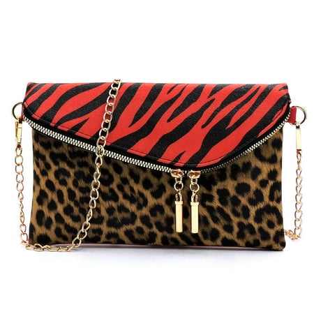 2Chique Boutique Women s Leopard Zebra Print Color block Envelope Cross body Bag