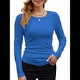 thumbnail image 1 of Camisetas Básicas Ajustadas Informales de Cuello Redondo y Larga Acanaladas para Mujer Azul Real XXL, 1 of 6
