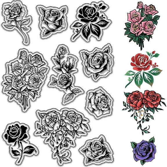 DIY Rose Clear Rubber Stamps Flower Floral Silicone Stamp Seal Transparent Silicone Stamps for Journaling Card Making DIY